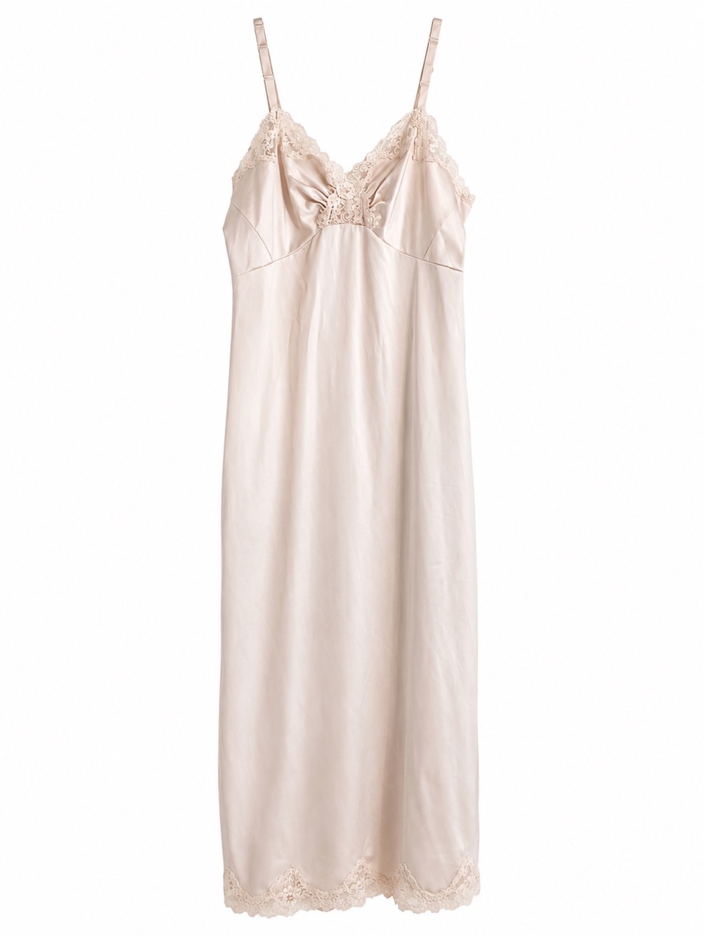 Vintage Shadowline Blush Pink Lace Long Nightgown Size 32 Tall